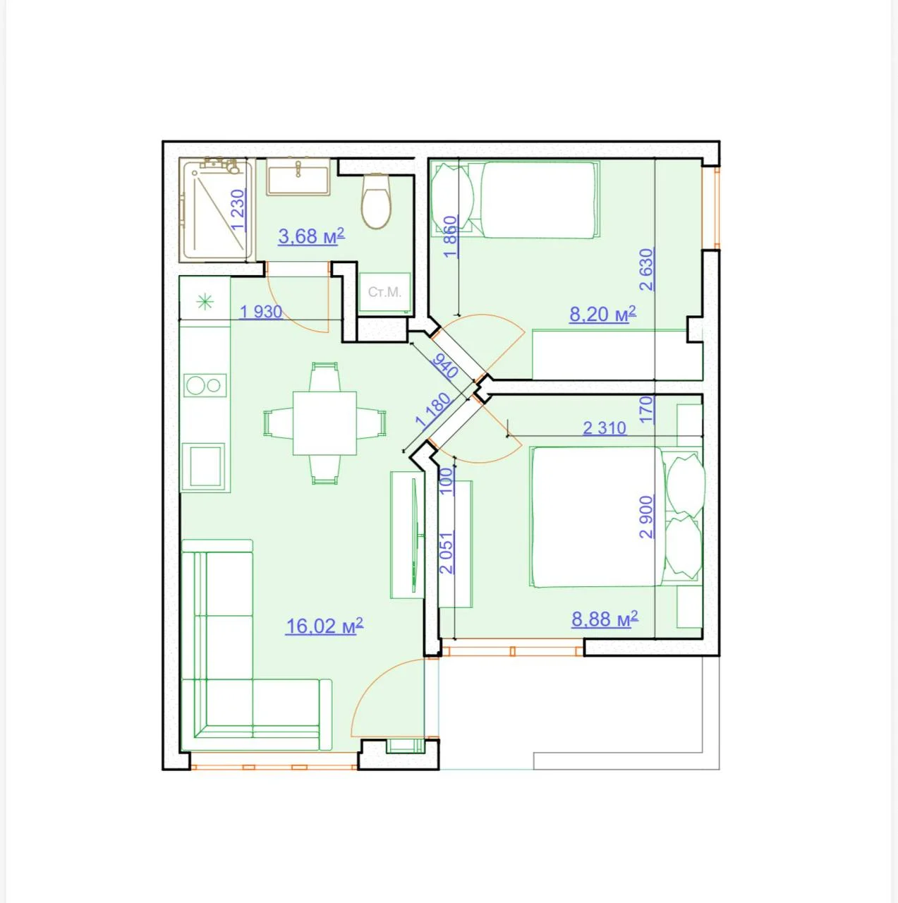 Modern Two-Bedroom Apartment Near the Coast